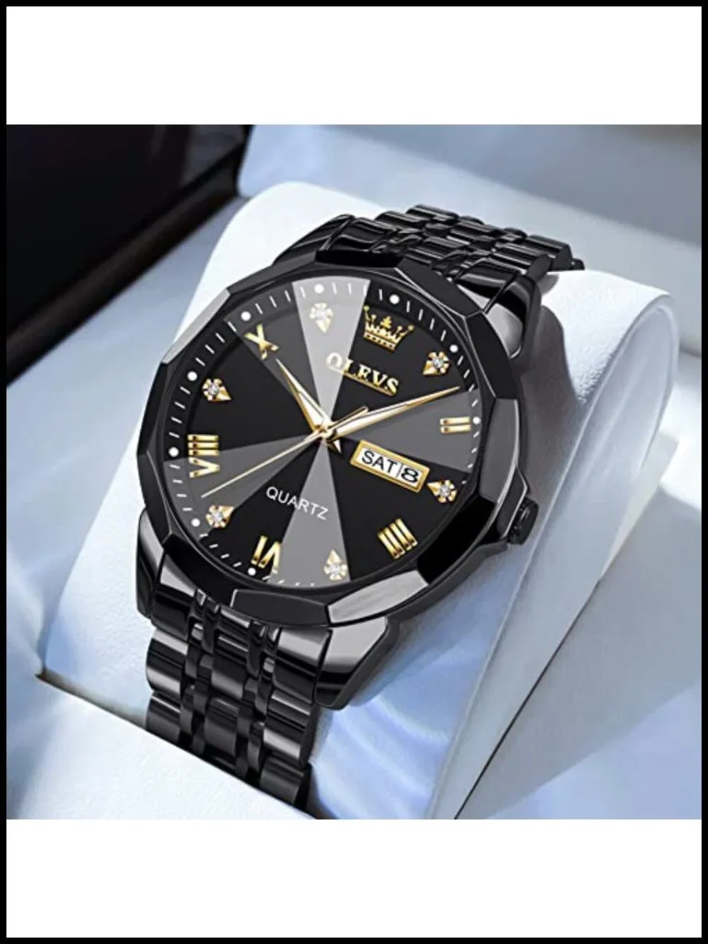 Men's Stainless Steel Luxury Big Face Quartz Dress Watch Roman Numeral Day Date